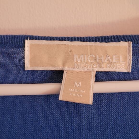 Michael Michael Kors Blue Oversized Sweater Medium Gold Chain Shoulder Logo Knit - Picture 6 of 12